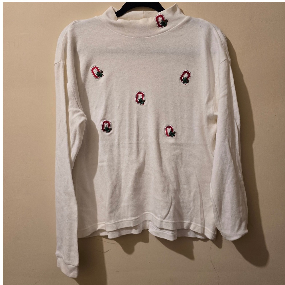 Vintage 90s BellePointe Ohio State Buckeyes Top Women Large White Embroidered